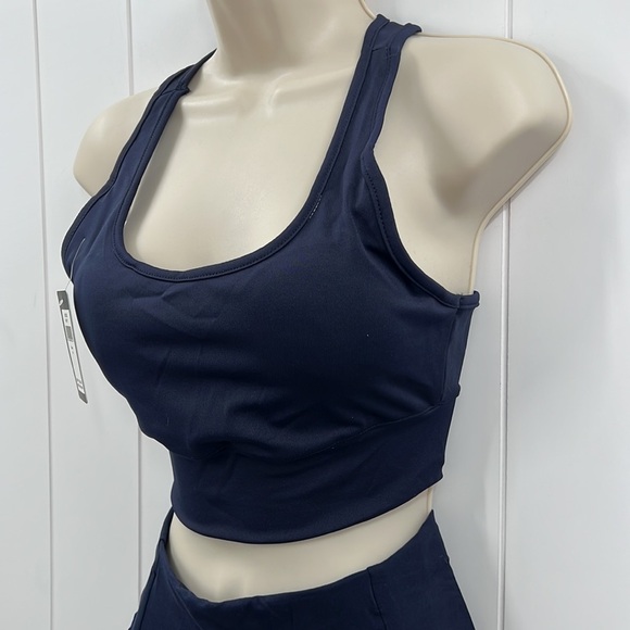 🆕Lydaa Navy Bike Shorts & Sports Bra Set W/Crisscross Mesh Design S,M,L & XL - Picture 2 of 8